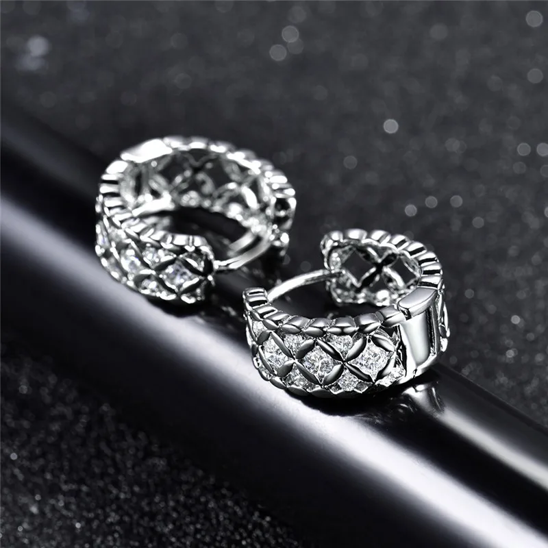 Женские серьги-кольца BUDONG серебряные/золотистые с кристаллом кубического