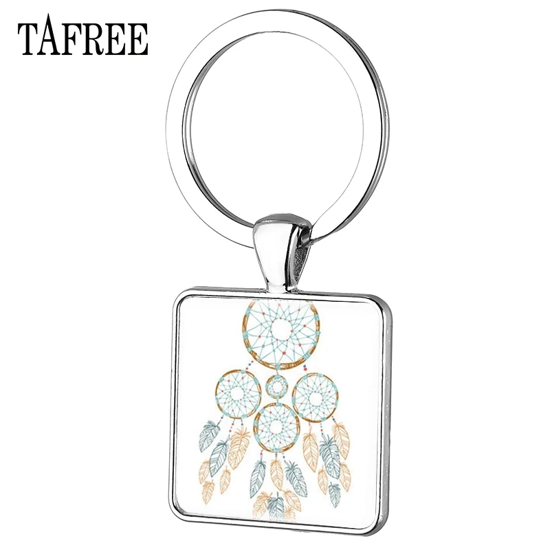 TAFREE Dreamcatcher Square Keychain New Silver Plated Key Chain Men Women door Car keyring birthday gift Special Jewelry DH124 | Украшения
