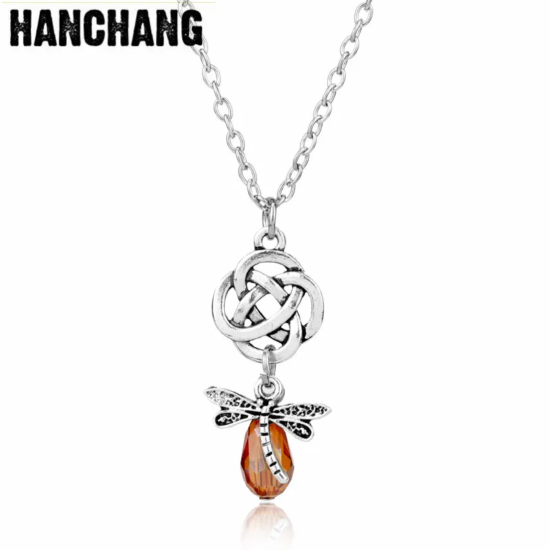 

Fashion Movie Jewelry Outlander Dragonfly Necklace Crystal Hollow-out Knot Pendant&Necklace For Men Women Girl Gift