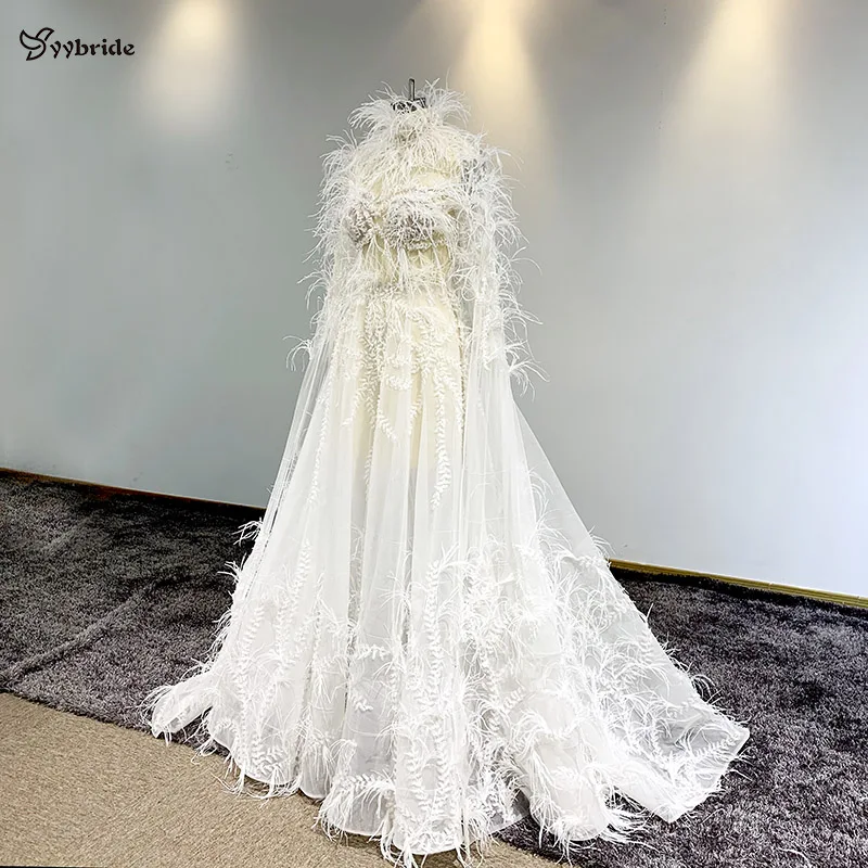 Yybride Новое Элегантное платье с перьями одежда с длинным рукавом закрытый ворот Бисероплетение платья на выпускной с кристаллами обувь, изготавливаемая на заказ вечерние платья с аппликацией