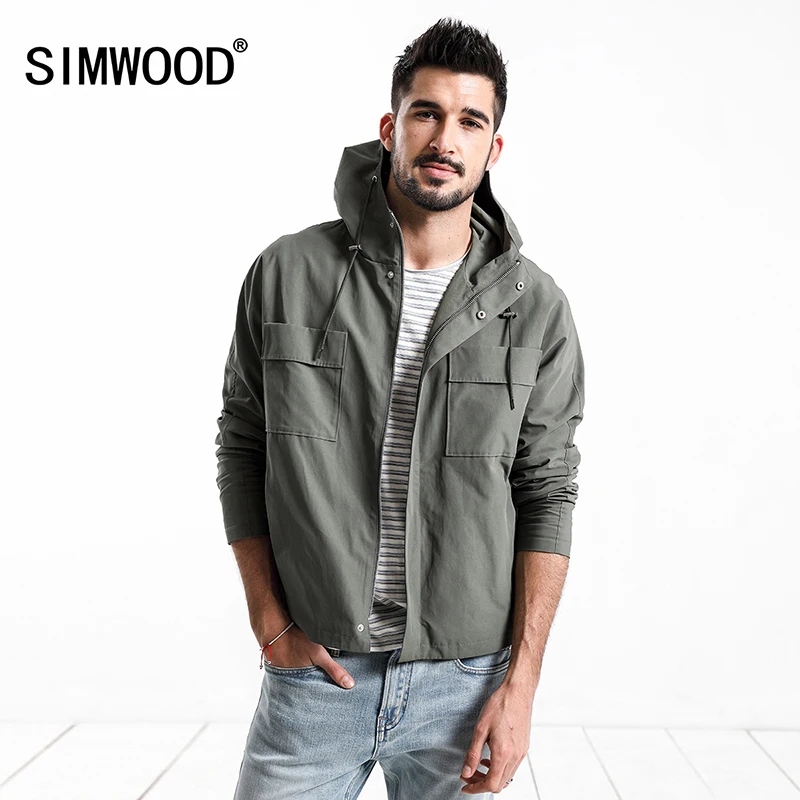 Легкая мужская куртка с капюшоном SIMWOOD демисезонная приталенная ветровка 2019