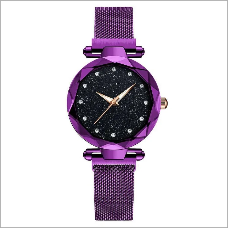 star FMW03purple Женские часы с ремешком из нержавеющей стали, модные, элегантные, с магнитной пряжкой, Vibrato, фиолетовые, женские наручные часы, звездное небо, римская цифра, подарок, часы - Цвет: star FMW03purple
