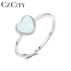 CZCITY Романтический 7 мм Сердце кольца c огненным опалом для Для женщин 925 пробы серебро 3 цвета шикарные тонкие круг Обручение кольца ювелирные украшения