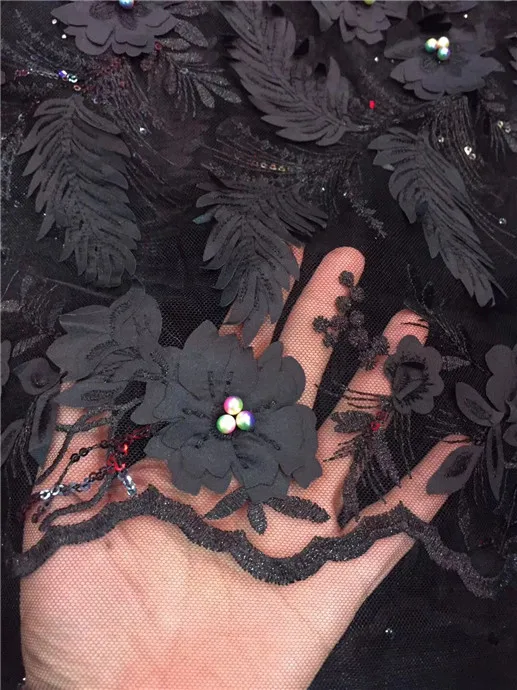 African Beaded Lace Fabric Sequins 2018 High Quality Material black French 3d Nigerian Tulle Mesh | Дом и сад