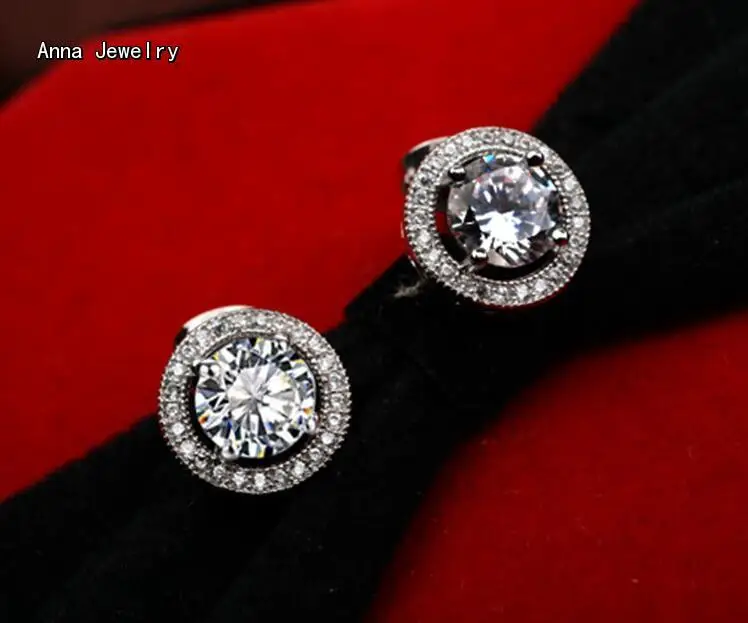 Ослепительные круглые серьги гвоздики из стерлингового серебра 925 пробы с