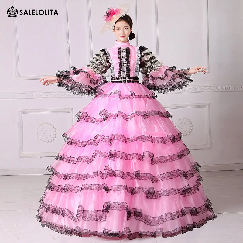 2020 розовое и черное кружевное бальное платье вампира времен Гражданской войны