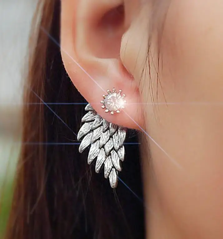 Серьги гвоздики в винтажном стиле с крыльями ангела циркониевые серьги для
