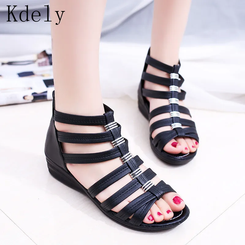 Сандалии женские с открытым носком римские босоножки на танкетке натуральная