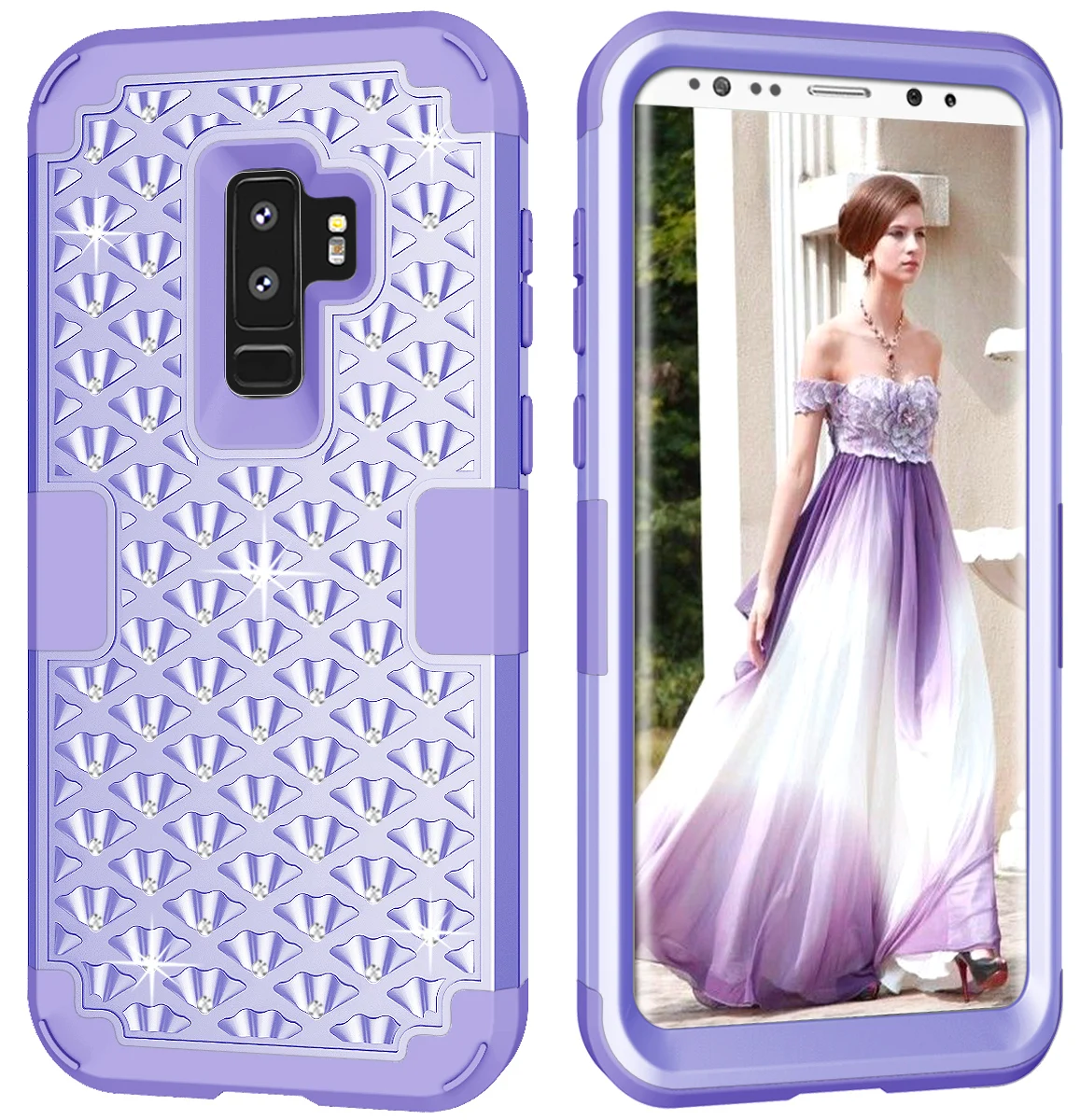 Purple Чехлы для samsung Galaxy S9 Plus, гибридные сверхпрочные противоударные бриллиантовые шипованные Стразы с двухслойной защитой от ударов - Цвет: Purple