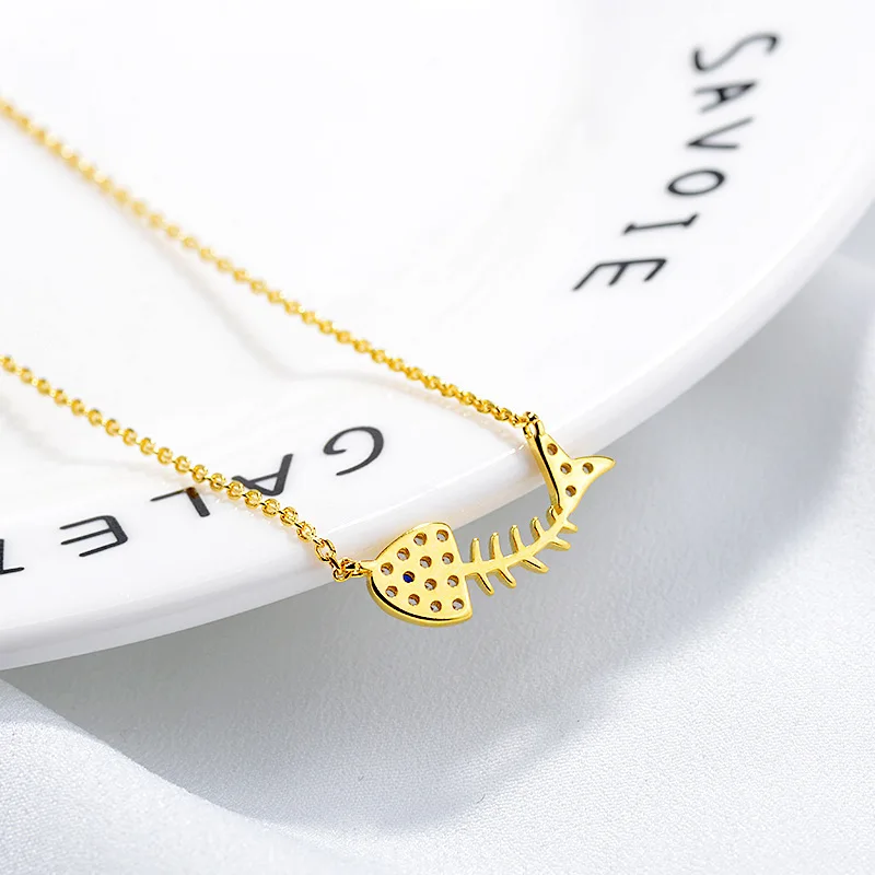 

Golden Color Fish bone fashion woman pendants women's chain pentagram jewelry crystal necklace chokers long necklaces