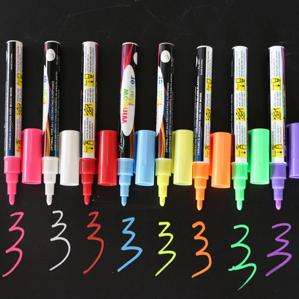 8pcs/set Reversible Tip Highlighter Fluorescent Liquid Chalk Marker Pen for LED Writing Blackboard | Канцтовары для офиса и