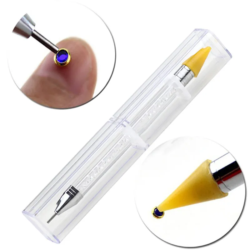 Прозрачный Двухсторонний воск для ногтей Cyrstal pick er Dotting Pen акриловая ручка Gem pick Up аппликатор инструмент MH88 - Цвет: Прозрачный