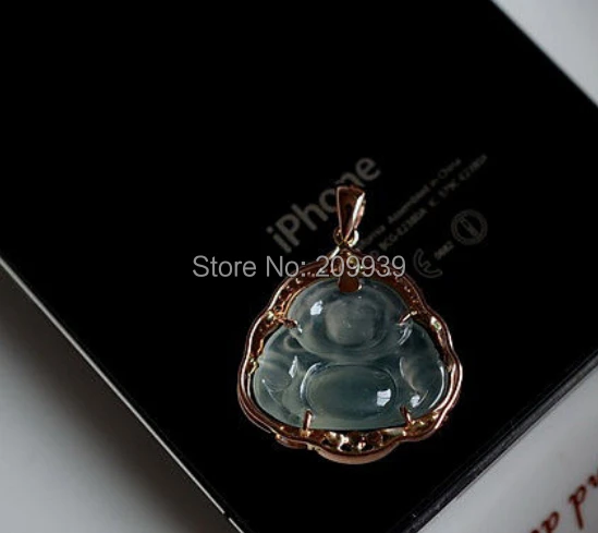 Huij 002750 природные великолепный тип жадеит нефрита Ice будда кулон 18 К|buddha canvas|pendant
