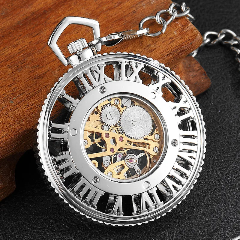 Роскошные Золотые механические часы с полым римским циферблатом винтажные в