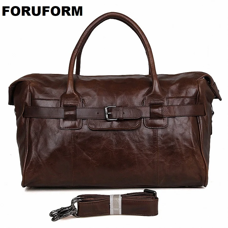 Men's Big Capacity Genuine Leather Travel Bag Durable Casual Travel Duffle Real Leather Large Shoulder Weekend Handbag LI-1838