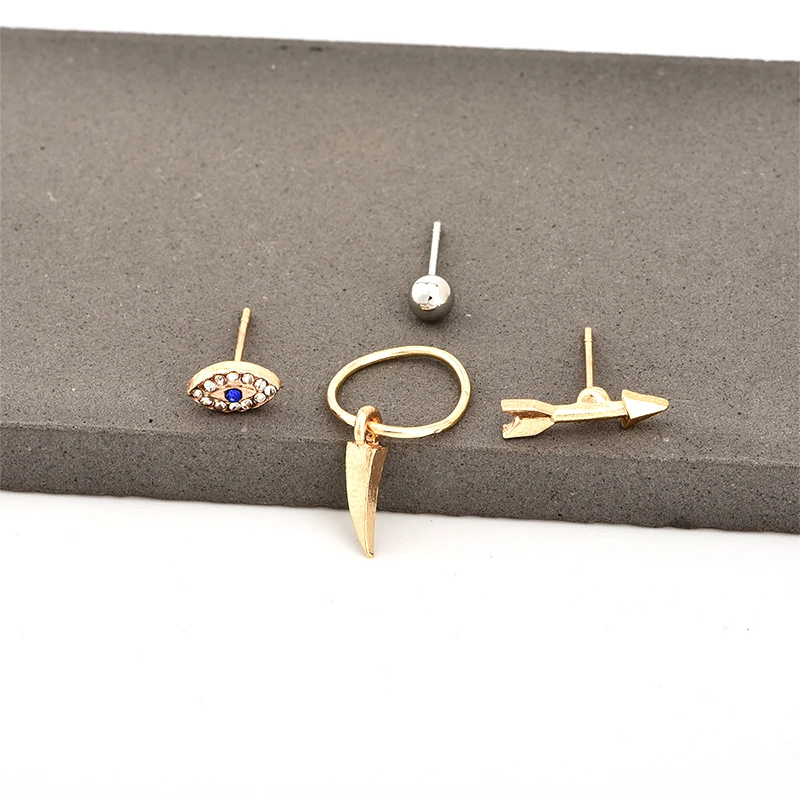 RONGBIN Punk Gold Color Crytal Eye Arrow Stud Earring Set for Women Tiny Geometric Studs Earrings Party Jewelry Oorbellen | Украшения и