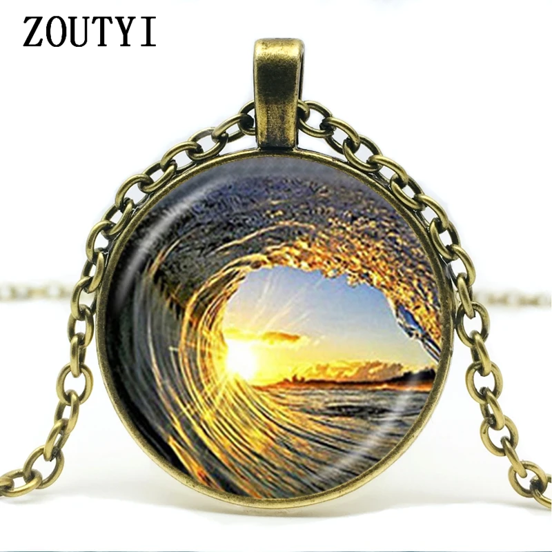 2018/подвеска в виде волны и заката волнистое ожерелье серфинг океане стеклянный