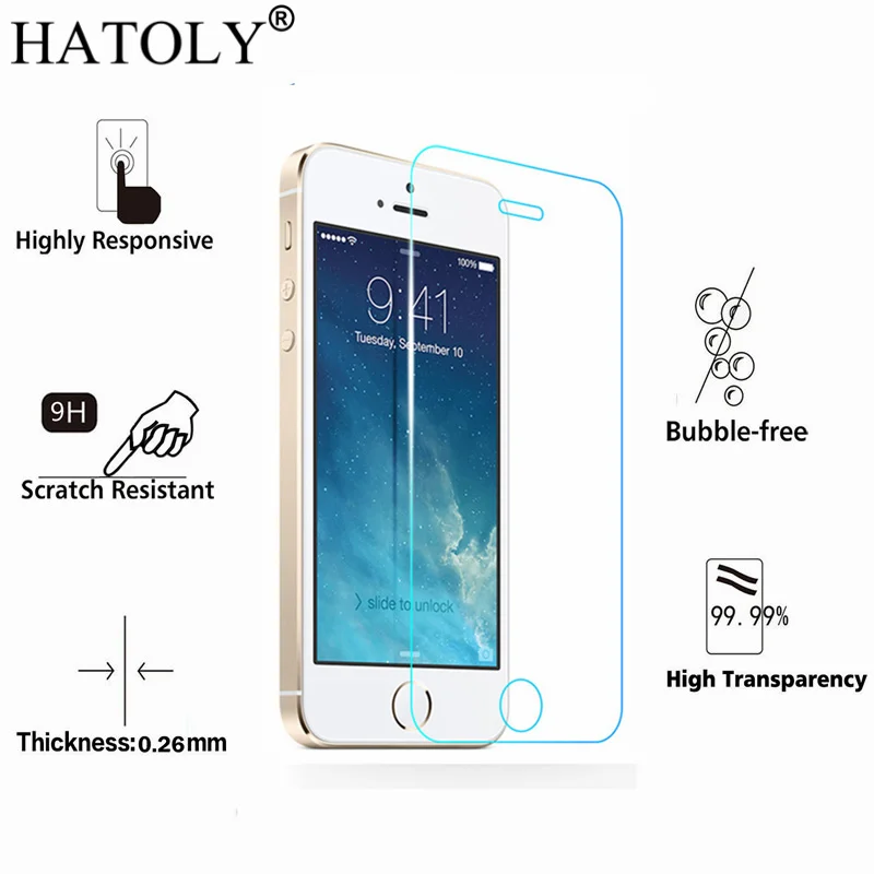 2 шт закаленное стекло для iphone 5S ультра-тонкая защитная пленка для iphone 5S Защитная пленка для iphone 5 5S 5C 5G СТЕКЛО HATOLY