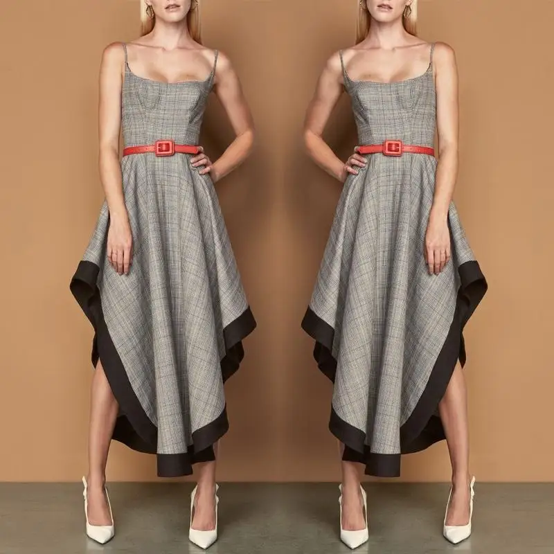 2018 Мода Спагетти ремень сетки нерегулярные платье | Женская одежда