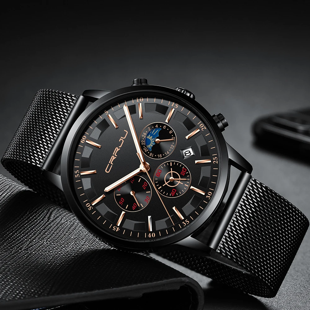 

New 2019 Men's Watch Luxury Analog Quartz Watches Mens Sport Wristwatch CRRJU Male Clock Waterproof Chronograph Watch Relojes