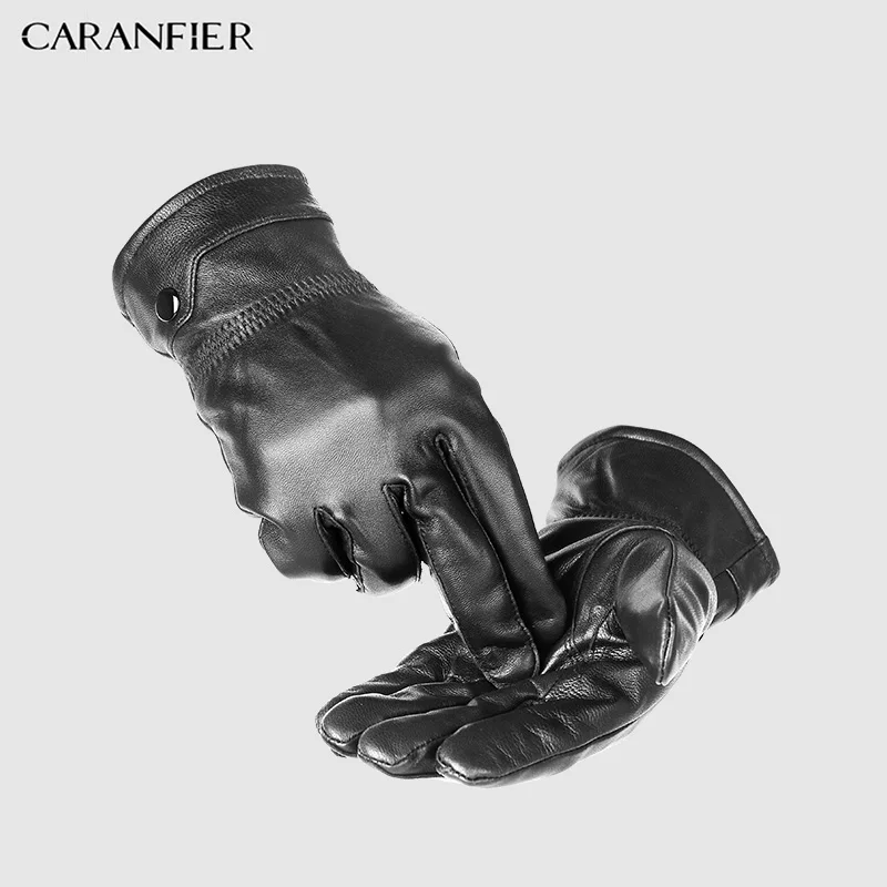 Перчатки CARANFIER мужские из натуральной овечьей кожи зимние уличные плотные теплые