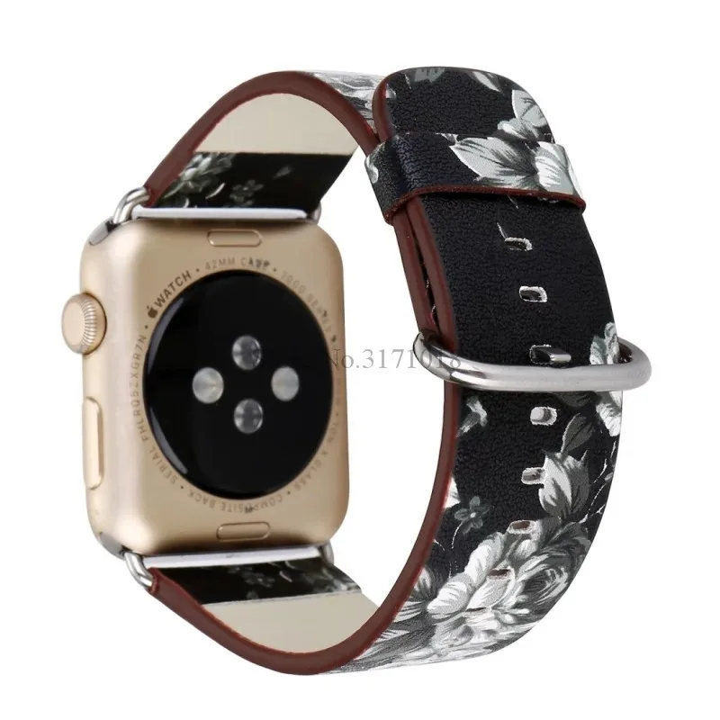 Кожаный ремешок для часов Apple Watch 38 мм 42 44 Серия 1 2 3 4 5 цветочный Цветочный Принт