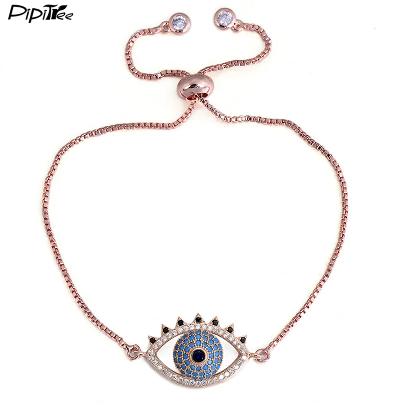 rose gold Уникальный стереоскопический браслет Pipitree от сглаза для мужчин и женщин, голубой циркониевый CZ браслет с подвесками, ювелирные изделия на цепочке, браслеты - Окраска металла: rose gold