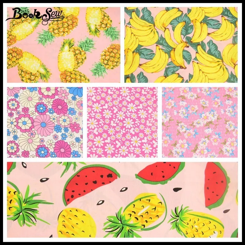 Booksew Cotton Poplin Patchwork Clothing Sewing Home Decoration Crafts Flower And Fruit Printed Precut Fabric Bundle 6 Pieces|fabric bundle|cotton