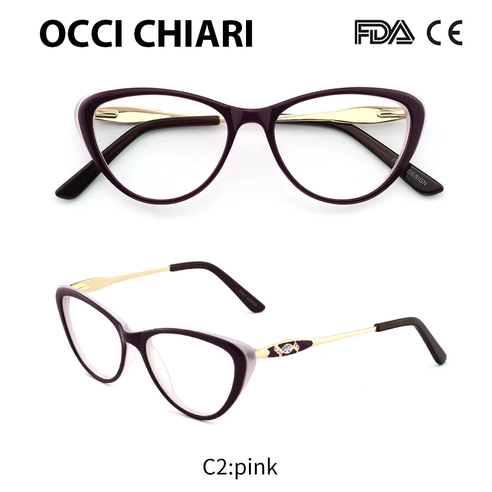 C2 pink OCCI CHIARI, женские очки, оправа, очки, прозрачные оправы, ацетатные очки, очки для близорукости, Gafas, модные оправы для очков, W-COLORU - Цвет оправы: C2 pink