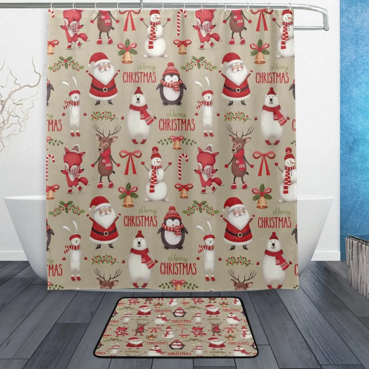 Happy Christmas Friend Водонепроницаемый полиэстер ткань занавеска для душа с крючками