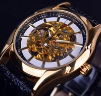 winner navigator series retro golden skeleton white watch automatic men leather wristwatch men watch automatic luxury top brand