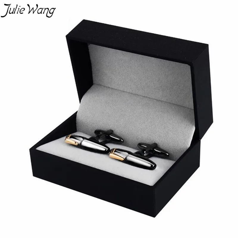 Julie Wang 1 пара черная ручка искусственные полированные латунные запонки