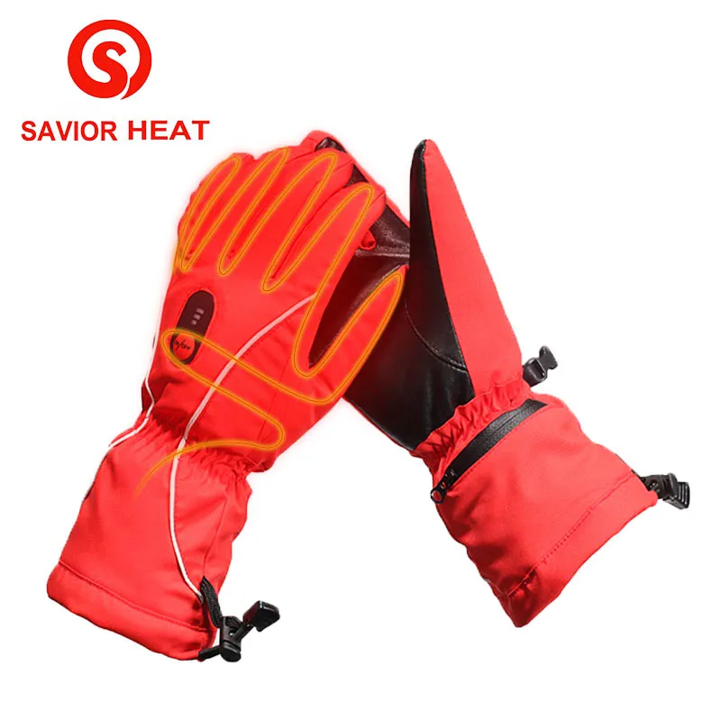 Savior Heat winter Heated GLove outdoor sporting skiing riding golf racing battery heating waterproof windproof red women's