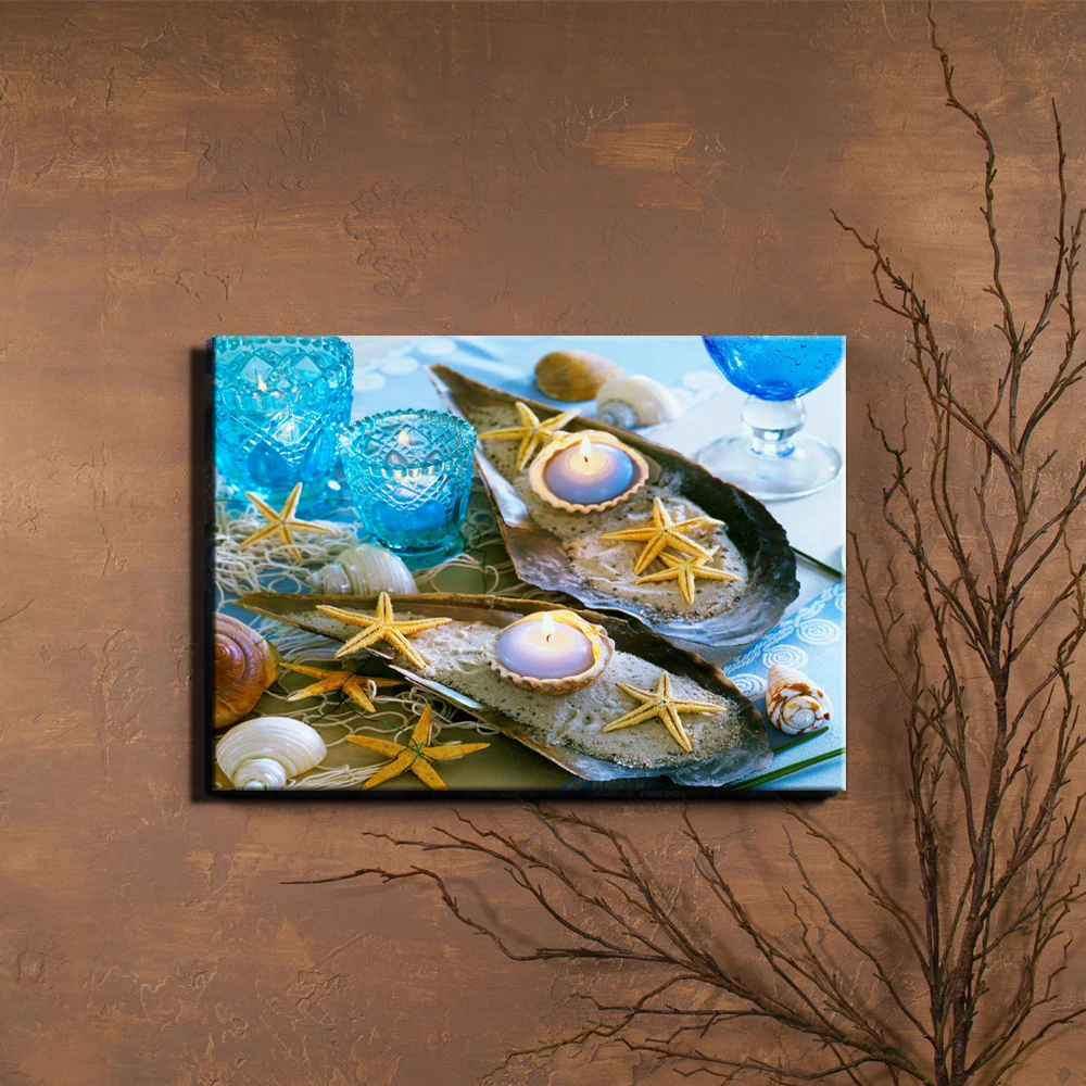 Светодиодный Холст Морская морская звезда со свечами Настенная картина холст