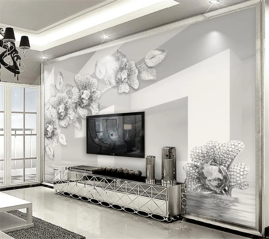 Обои на заказ простые и элегантные 3D украшения из белого золота цветы гостиная