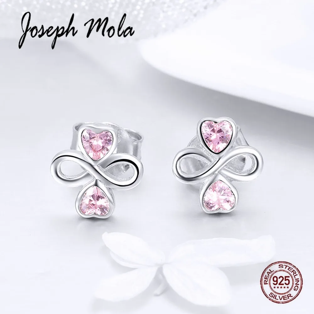 Joseph Mola 925 Sterling Silver Clear Pink lovely heart CZ Stone Stud Earrings for Women Party Birthday Gift Anniversary | Украшения и