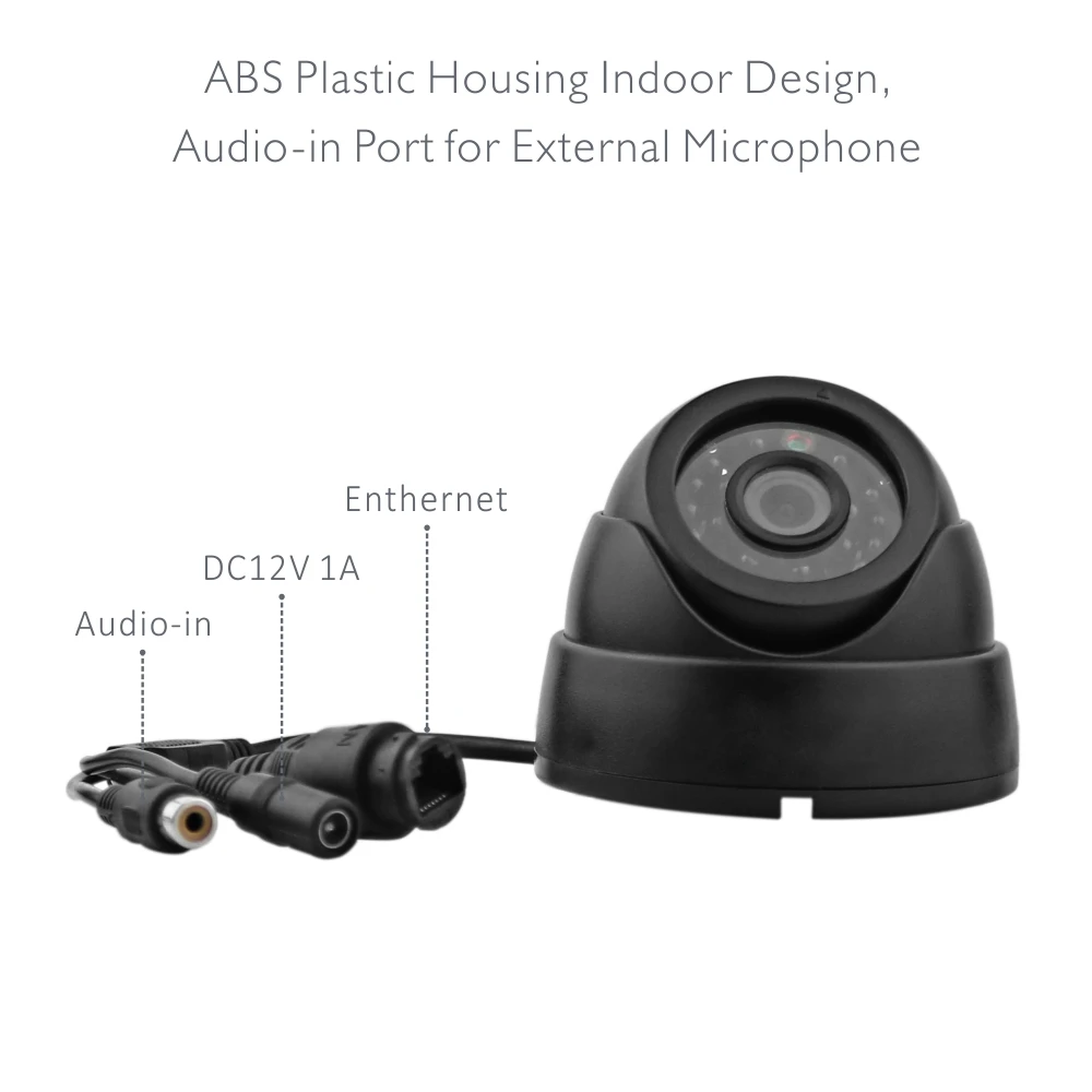 Doerguin начального уровня H.265 1MP 3MP 5MP Крытый Купол Onvif IP камера с черным ИК LED и аудио в