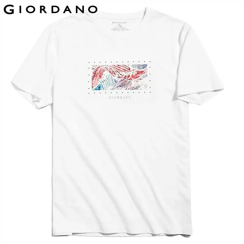 Мужская и женская футболка с круглым вырезом Giordano Повседневная из 100% хлопка