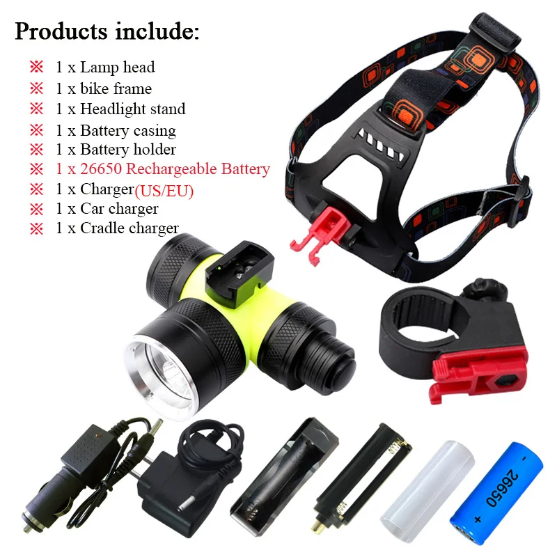 Dive Headlamp E1 Diver Дайвинг вспышка светильник подводный 100 м 18650 или 26500 белый желтый УФ-светильник для дайвинга XML-2 T6 светодиодный фонарь для дайвинга - Испускаемый цвет: Dive Headlamp E1