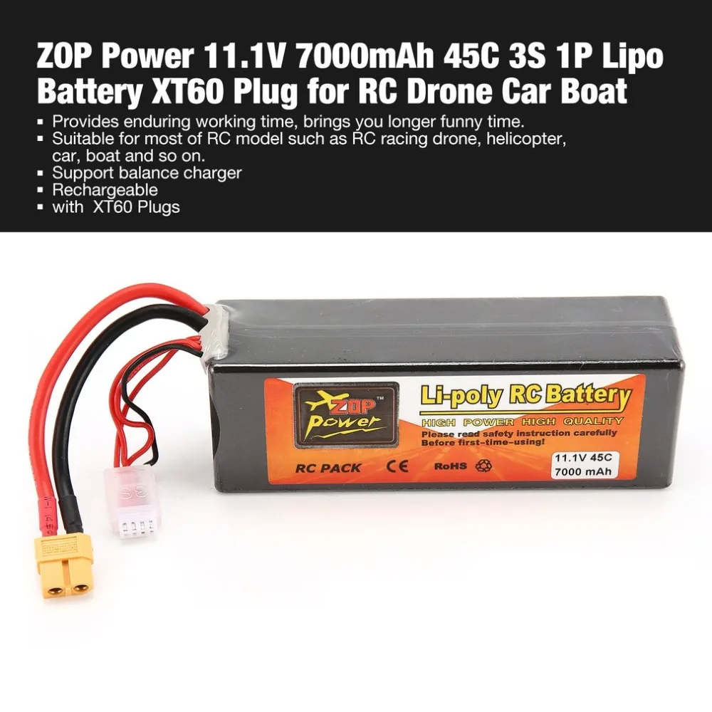 ZOP мощность 11,1 В 7000 мАч 45C 3S 1P Lipo батарея XT60 разъем Перезаряжаемый для RC гоночный Дрон Квадрокоптер вертолет модель автомобиля лодки