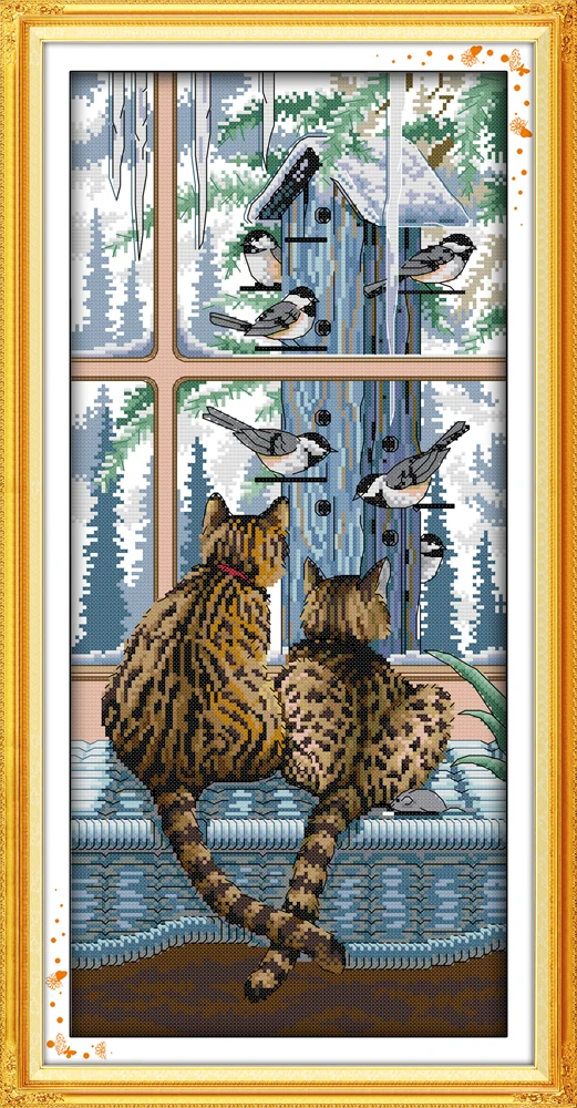 

Look at each other cross stitch kit 14ct 11ct pre stamped canvas cross stitching animal embroidery DIY handmade needlework