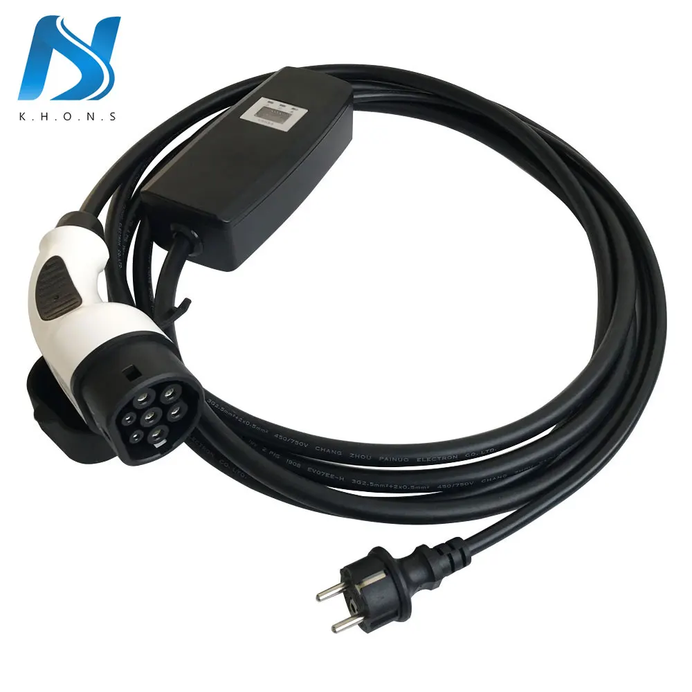

Khons EVSE Type 2 Electric Vehicle Car EV Charger With Schuko Plug 16A Adjustable 16ft Cable EV Portable Charging Connector