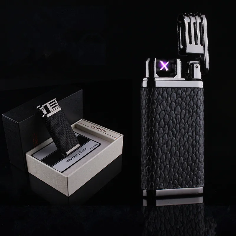 Новинка 2018 кожаная USB зажигалка с подзарядкой электронная лампа двойной дугой