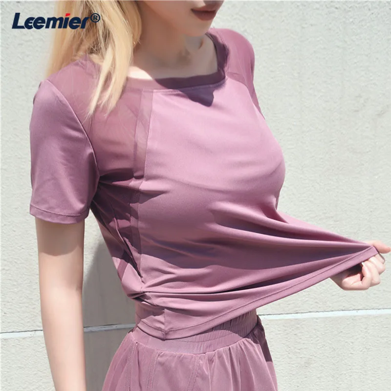 Женский топ для йоги спортивная одежда сетчатая Лоскутная Спортивная рубашка с