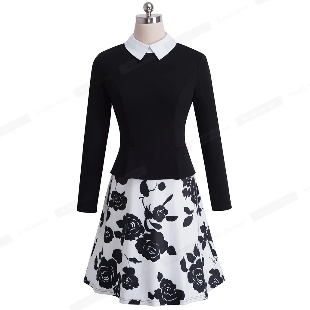 Женское платье с отложным воротником Nice-forever черно-белое Повседневное А-силуэта