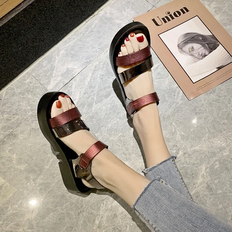 SMTZZJ 2019 Summer Hollow Hook Loop Women Girls Student Casual Sandals Black Green Flat Soft Breathable Comfort Beach shoes | Обувь