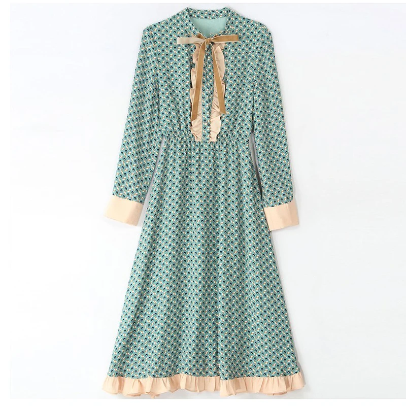 Возможно U Ранняя осень Новое шифоновое светло голубое платье в горошек с круглым