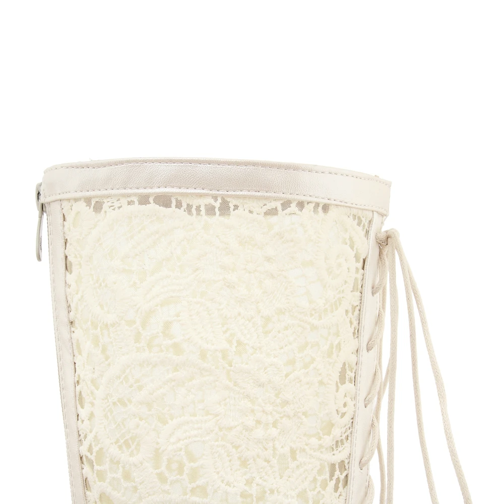 2021 Women Boots Square Heels Knee-High Boots Office Ladies Summer Boots Female Shoes Woman White Beige  Black 33-46