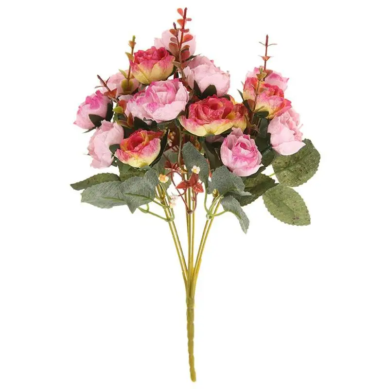 Rose Red Новые 21 головки/Букет шелковые розы в европейском стиле искусственные цветы букет поддельные цветы Свадебные вечерние украшения для дома высокое качество - Цвет: Rose Red
