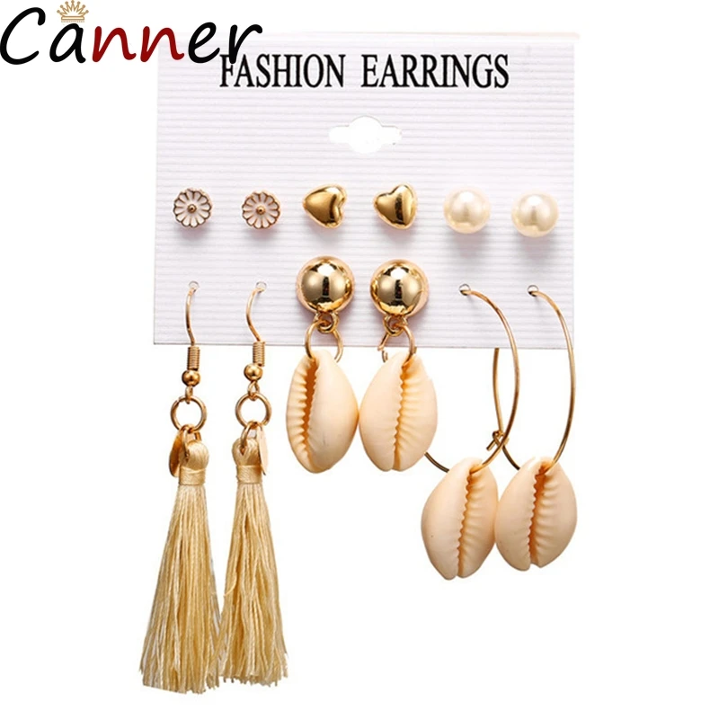 Женские простые серьги ракушки CANNER Золотые Большие капли эффектные висячие лето